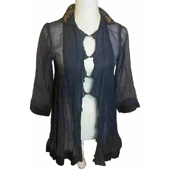 Pero Women’s Cardigan Silk Embellished Beaded Tunic Blouse Handmade Designer 36 - Picture 1 of 9